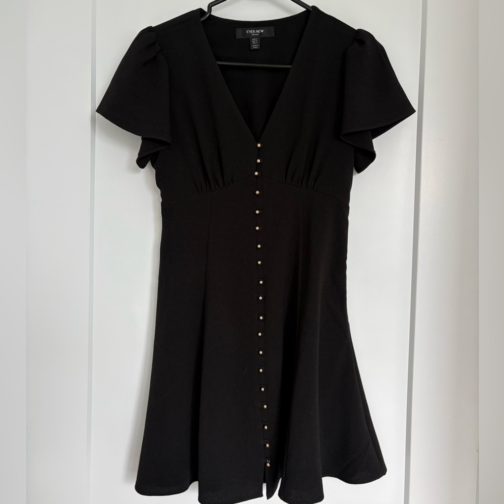 EVER NEW Black Mini Dress with Button Accents, Size 2